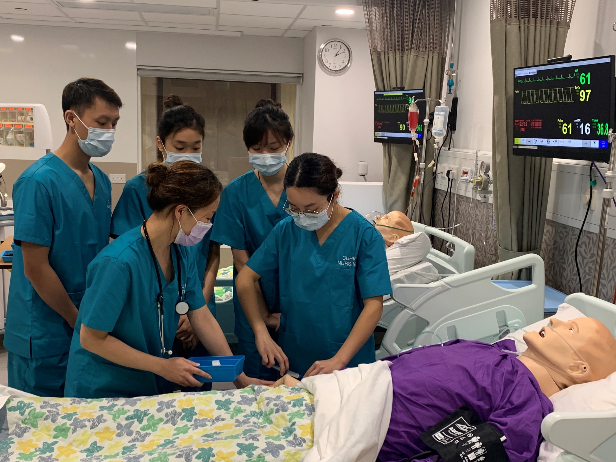 Bachelor of Nursing (BNurs) students learning in a simulation lab